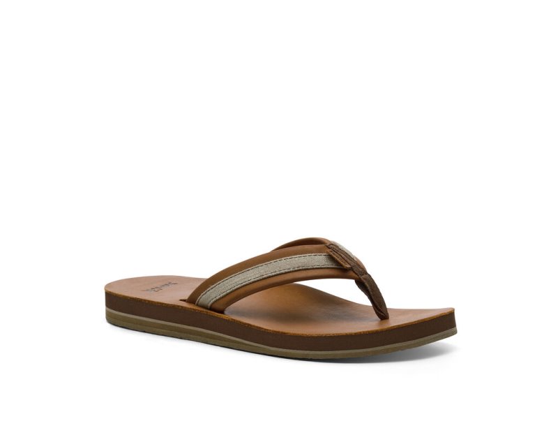 Sanuk Hullsome Leather St Hemp Men's Flip Flops Brown | Canada 295RVD